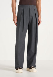 Lior - Box Pleat Wide Leg Wool-Blend Trousers - Grey