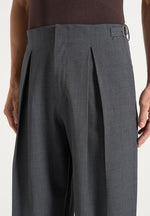 Lior - Box Pleat Wide Leg Wool-Blend Trousers - Grey