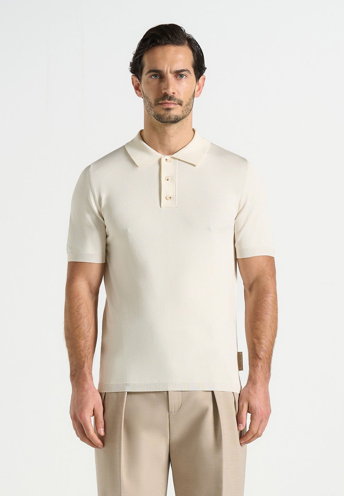 PL001 - Luxe Knitted Polo Top - Cream