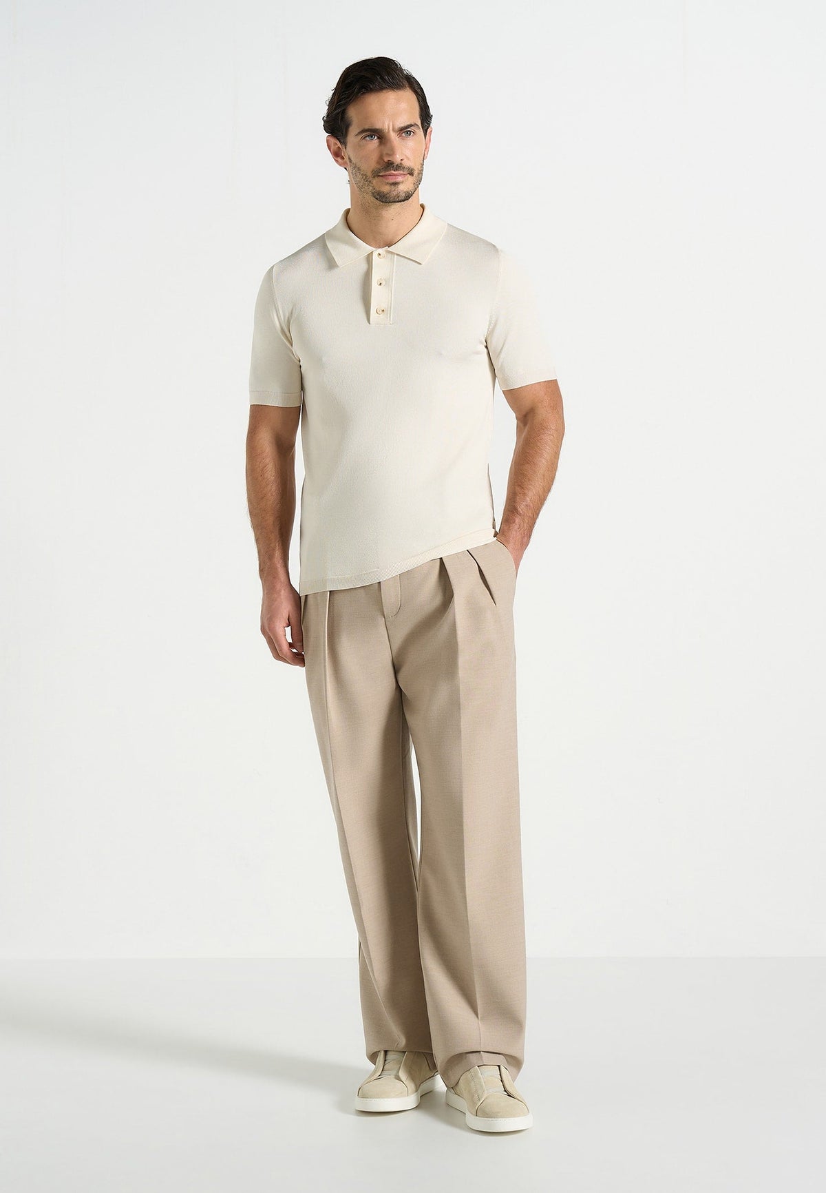 PL001 - Luxe Knitted Polo Top - Cream