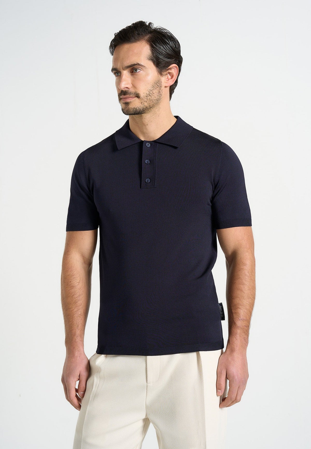 PL001 - Luxe Knitted Polo Top - Navy