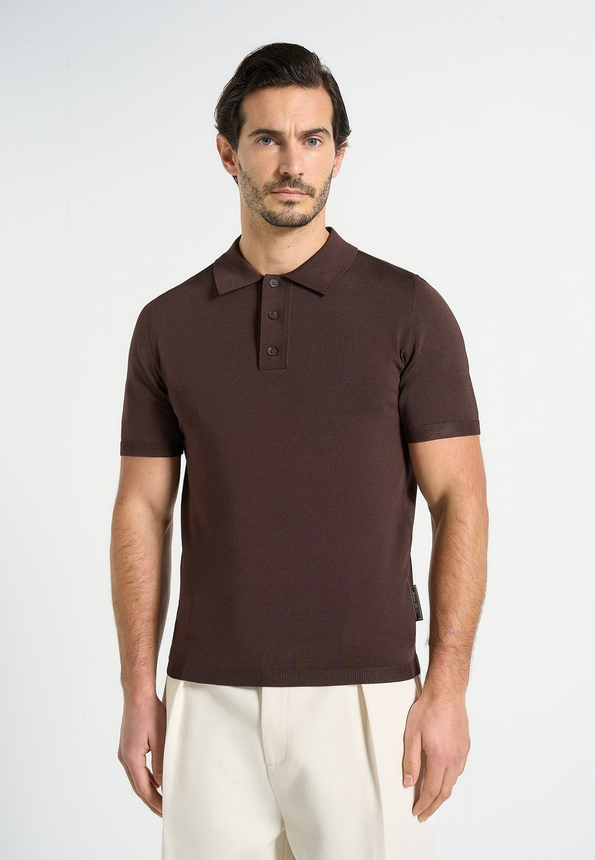 PL001 - Luxe Knitted Polo Top - Brown
