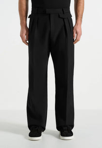 Pierre - Twin Pleat Tailored Trousers - Black