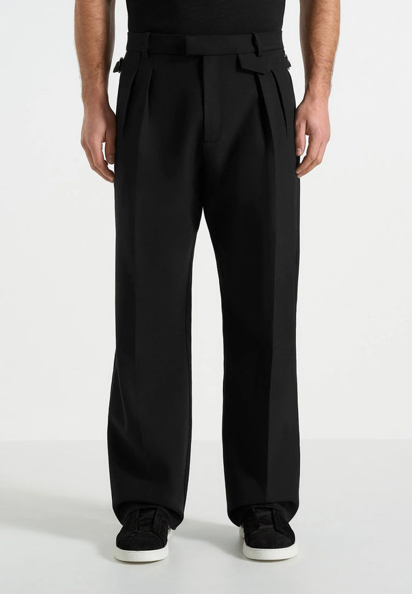 Pierre - Twin Pleat Tailored Trousers - Black