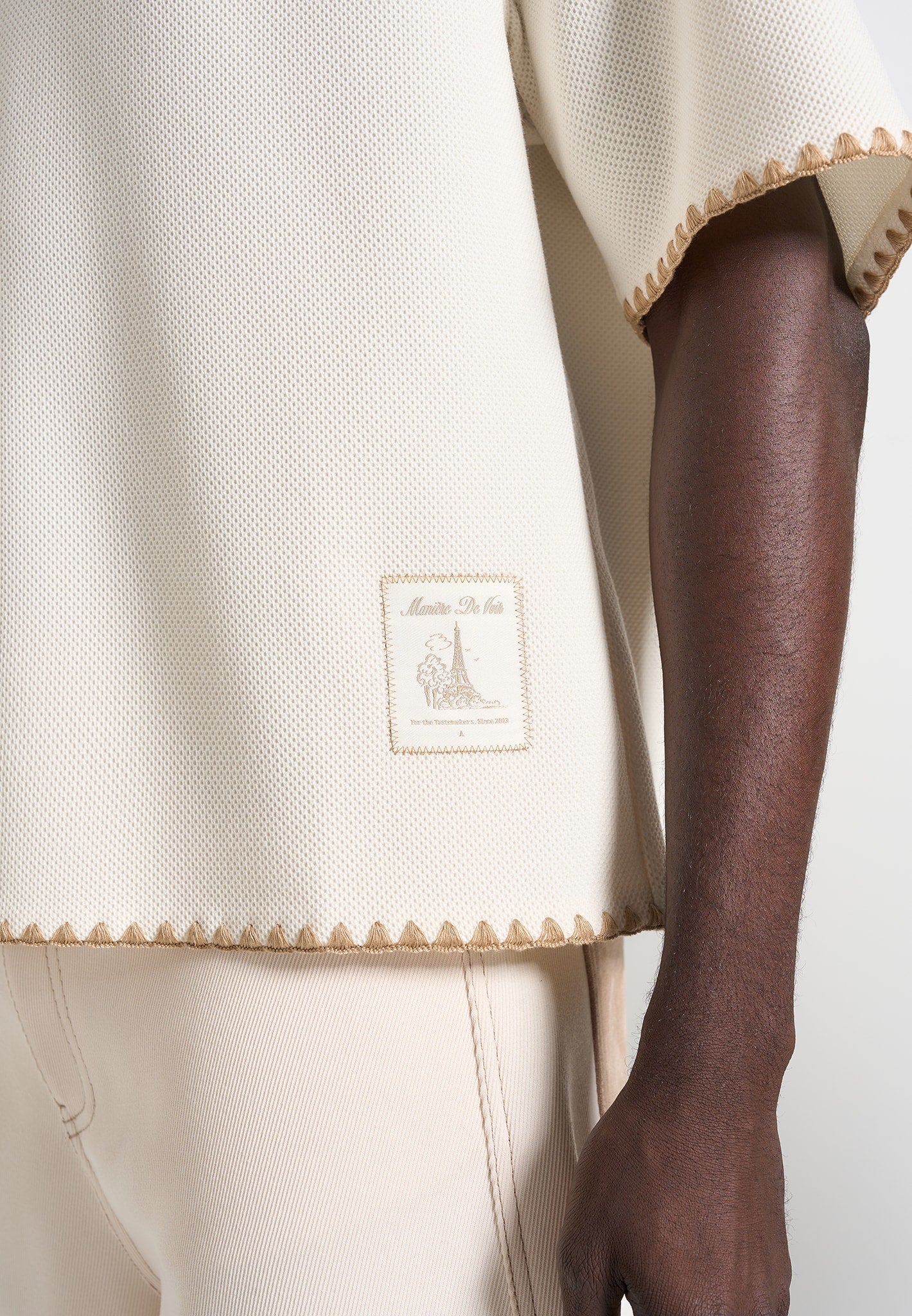 Lenny - Boxy Polo Shirt With Whipstitch Detail - Cream