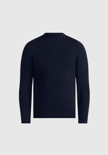 KW003 - Fitted Mock Neck Wool-Blend Jumper - Navy
