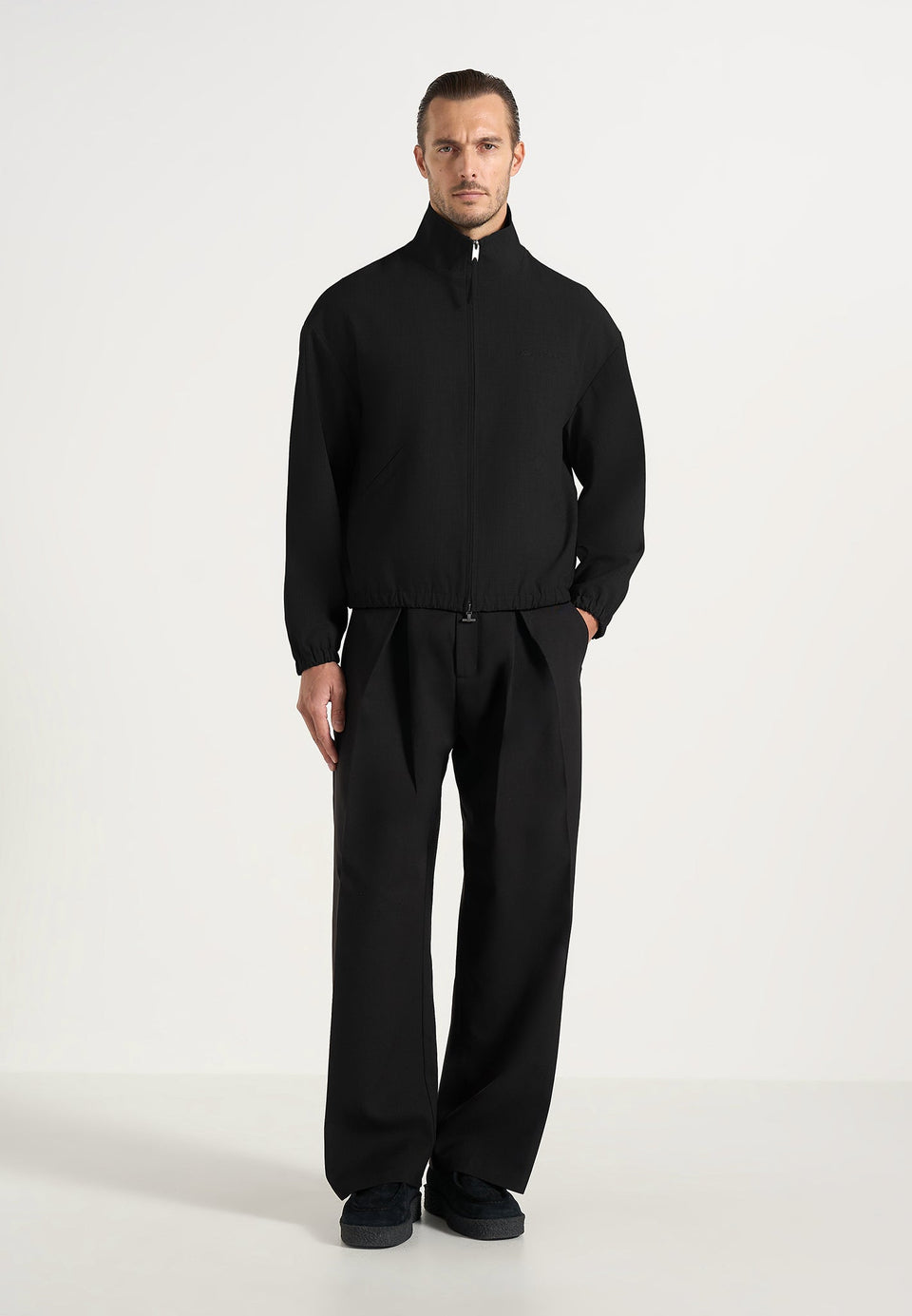 Ace - Boxy Cropped Wool-Blend Track Jacket - Black