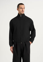 Ace - Boxy Cropped Wool-Blend Track Jacket - Black