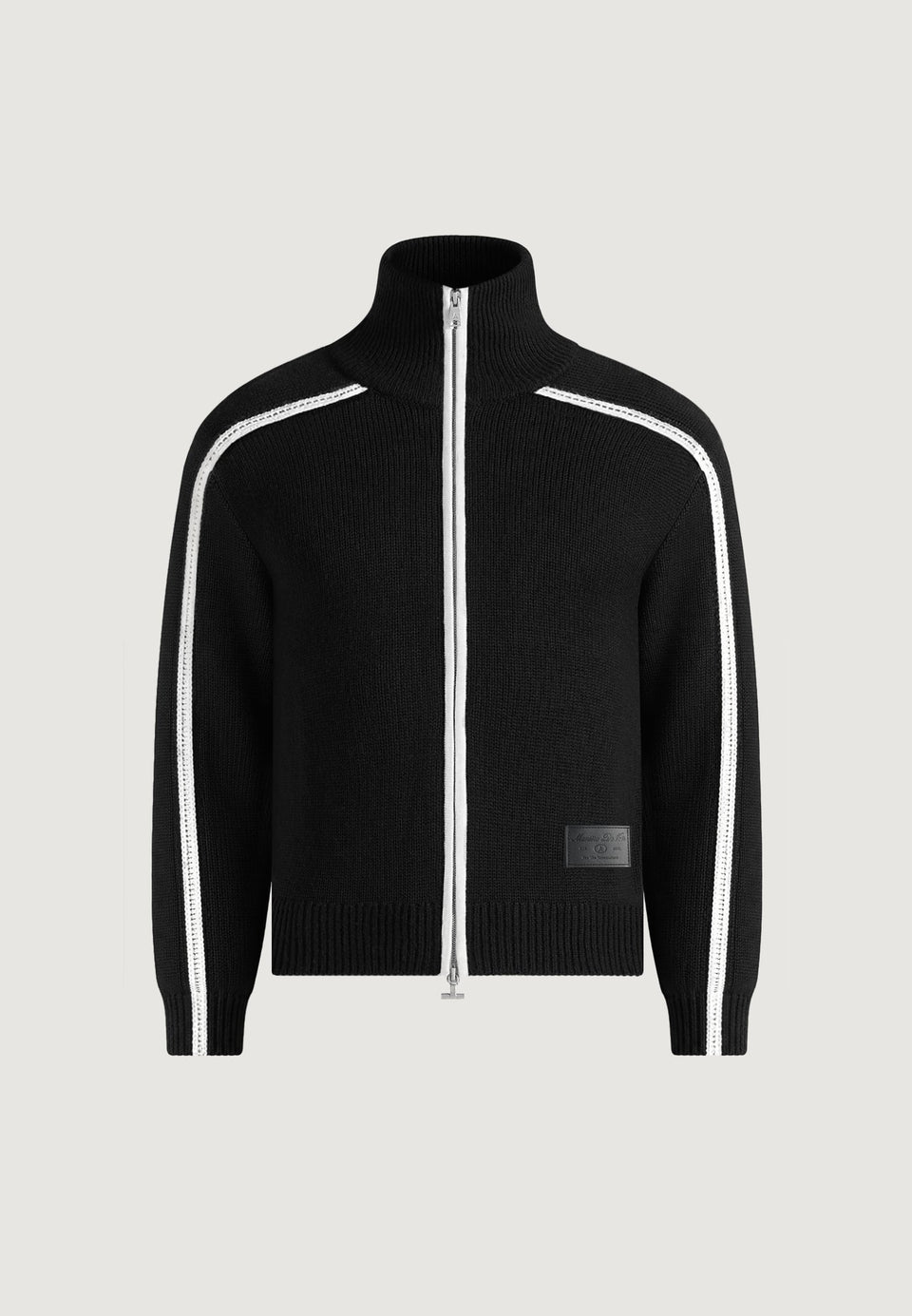 Malo - Contrast Piped Wool-Blend Zip-Through Cardigan - Black