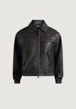 Clint - Vintage Leather Bomber Jacket - Black