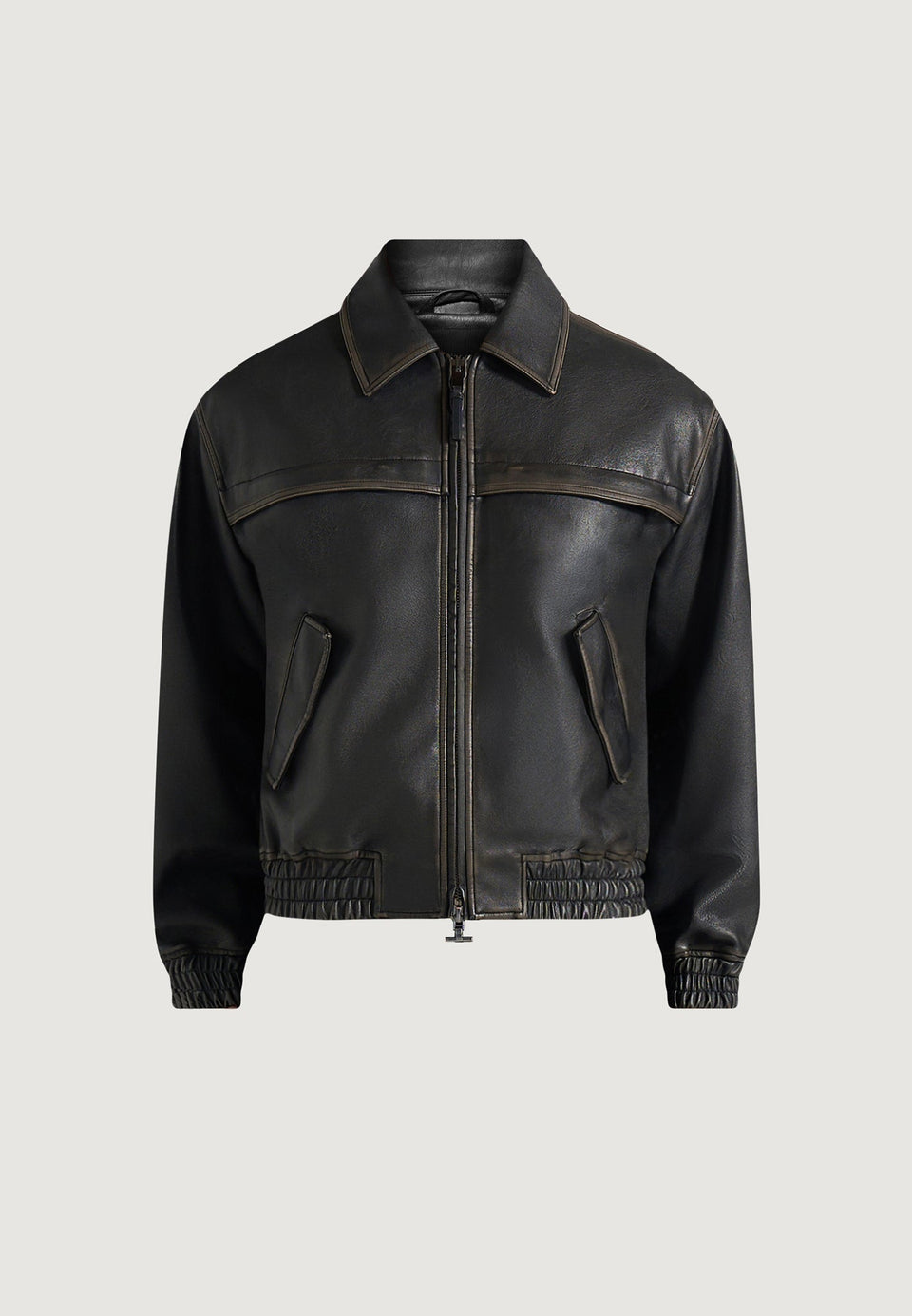 Clint - Vintage Leather Bomber Jacket - Black