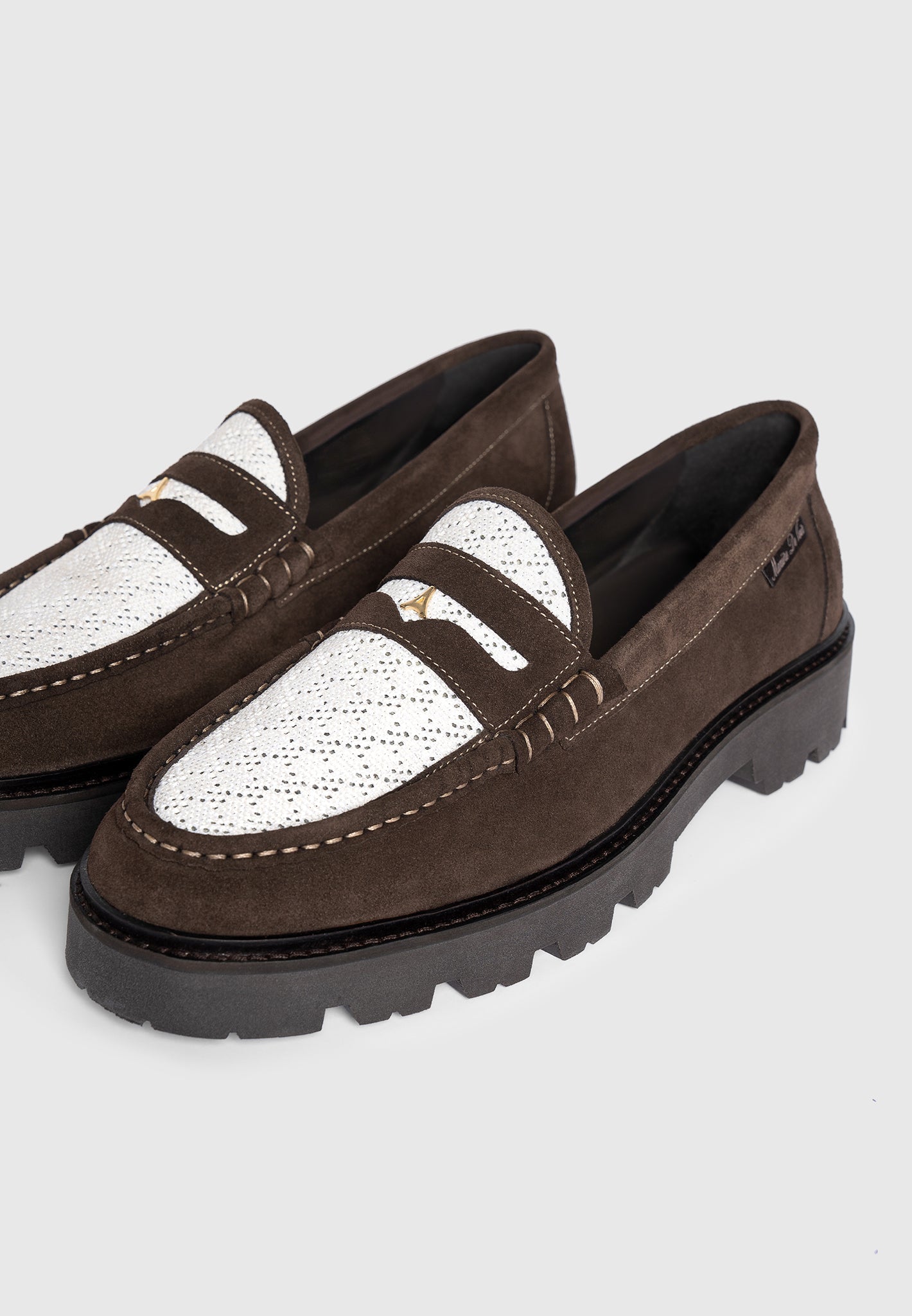 Diego - Suede & Crochet Penny Loafer - Brown/White