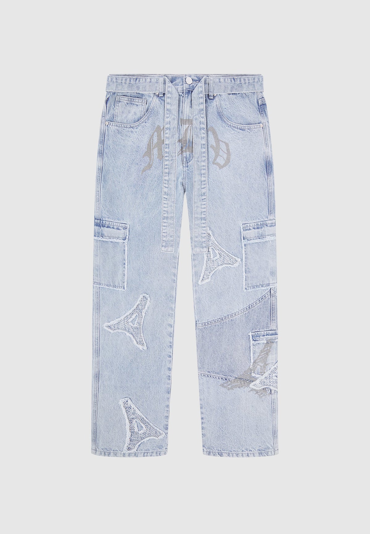 MDV Rhinestone Eiffel Patch Jeans - Stonewash Blue