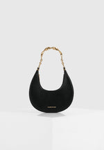 Sadie - Sculpted Leather Crescent Bag - Black