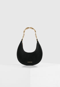 Sadie - Sculpted Leather Crescent Bag - Black