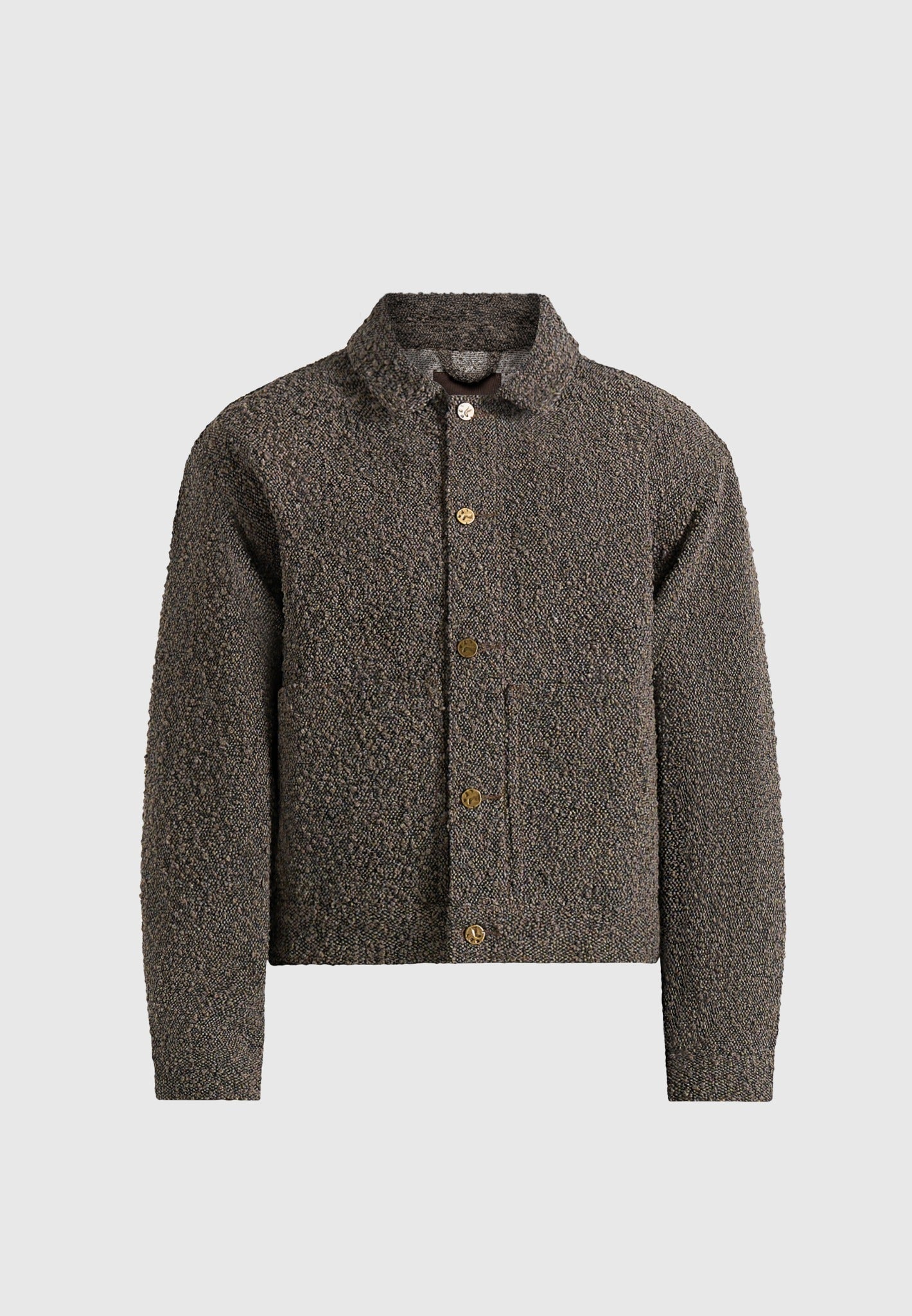 Damien - Boucle Denim Jacket With Back Pleat - Brown