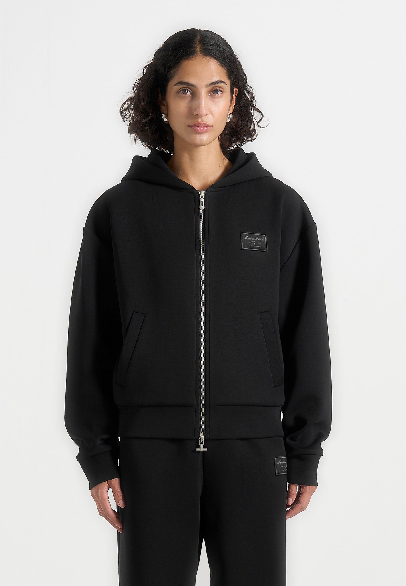 Ray - Unisex Neoprene Cropped Zip Hoodie - Black 
