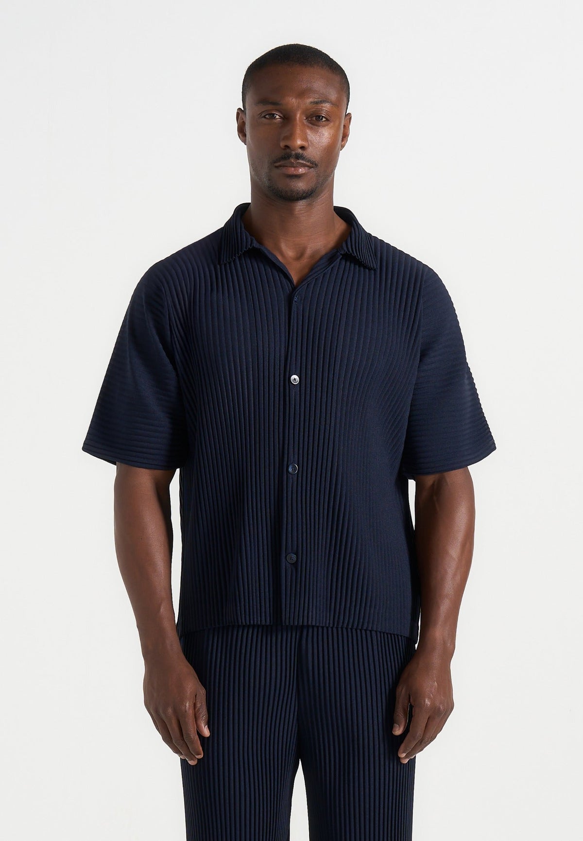 Justin - Pleated Boxy Shirt - Navy