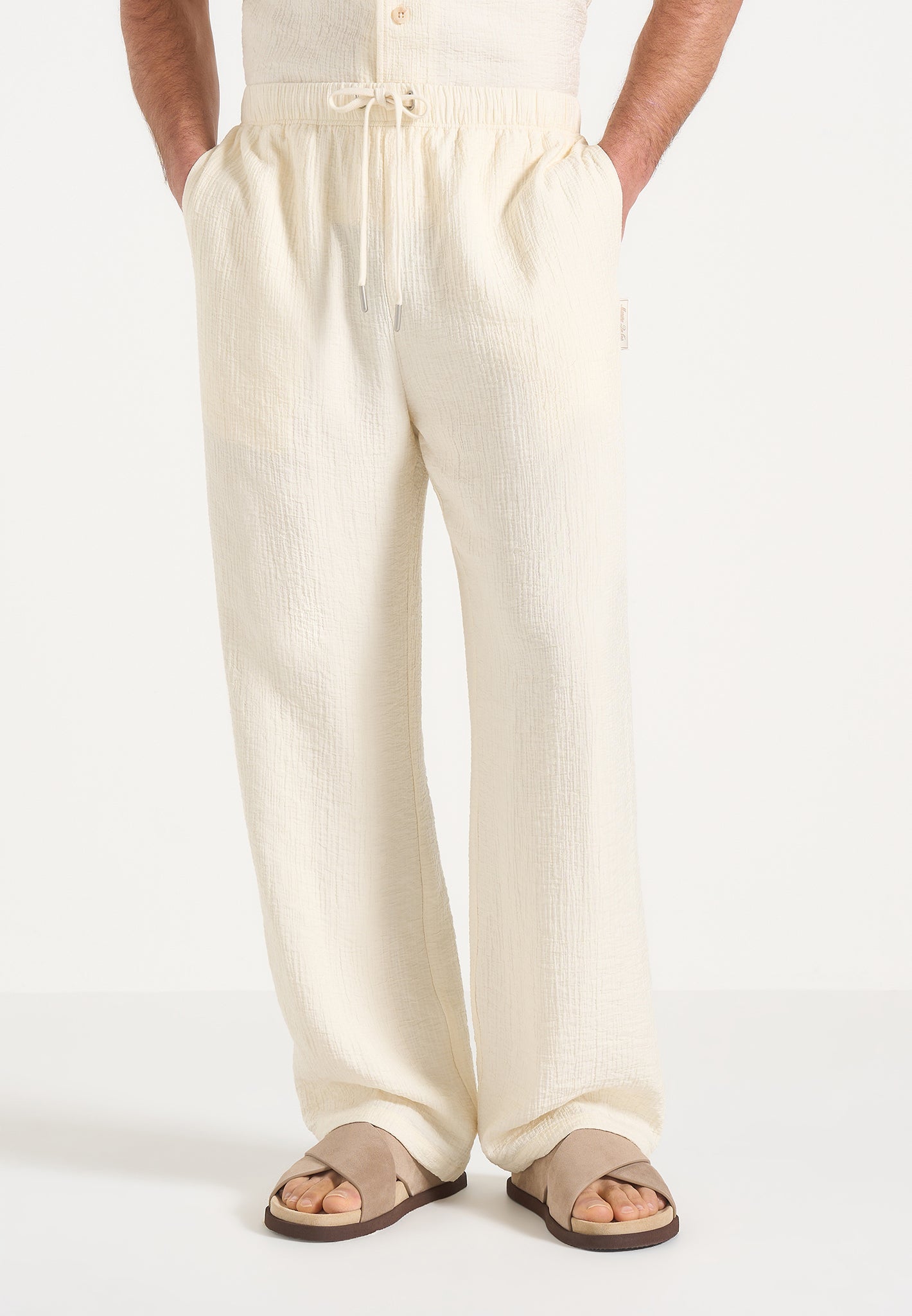 Addison - Unisex Textured Relaxed Fit Trousers - Cream