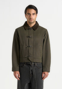 Nino - Clasp Detail Contrast Stitch Gabardine Jacket - Olive