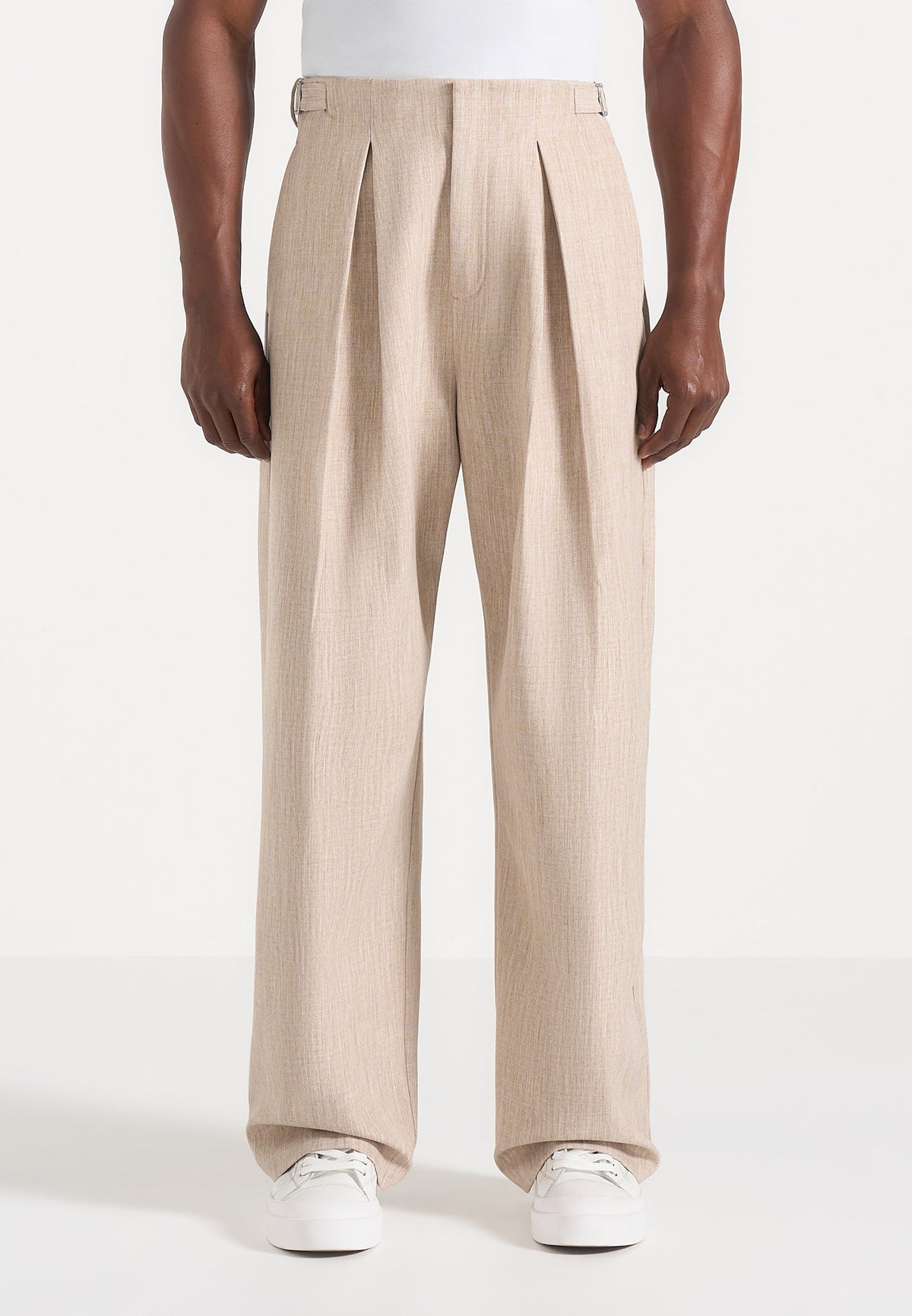 Lior - Box Pleat Wide Leg Pants - Beige