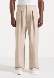 Lior - Box Pleat Wide Leg Pants - Beige