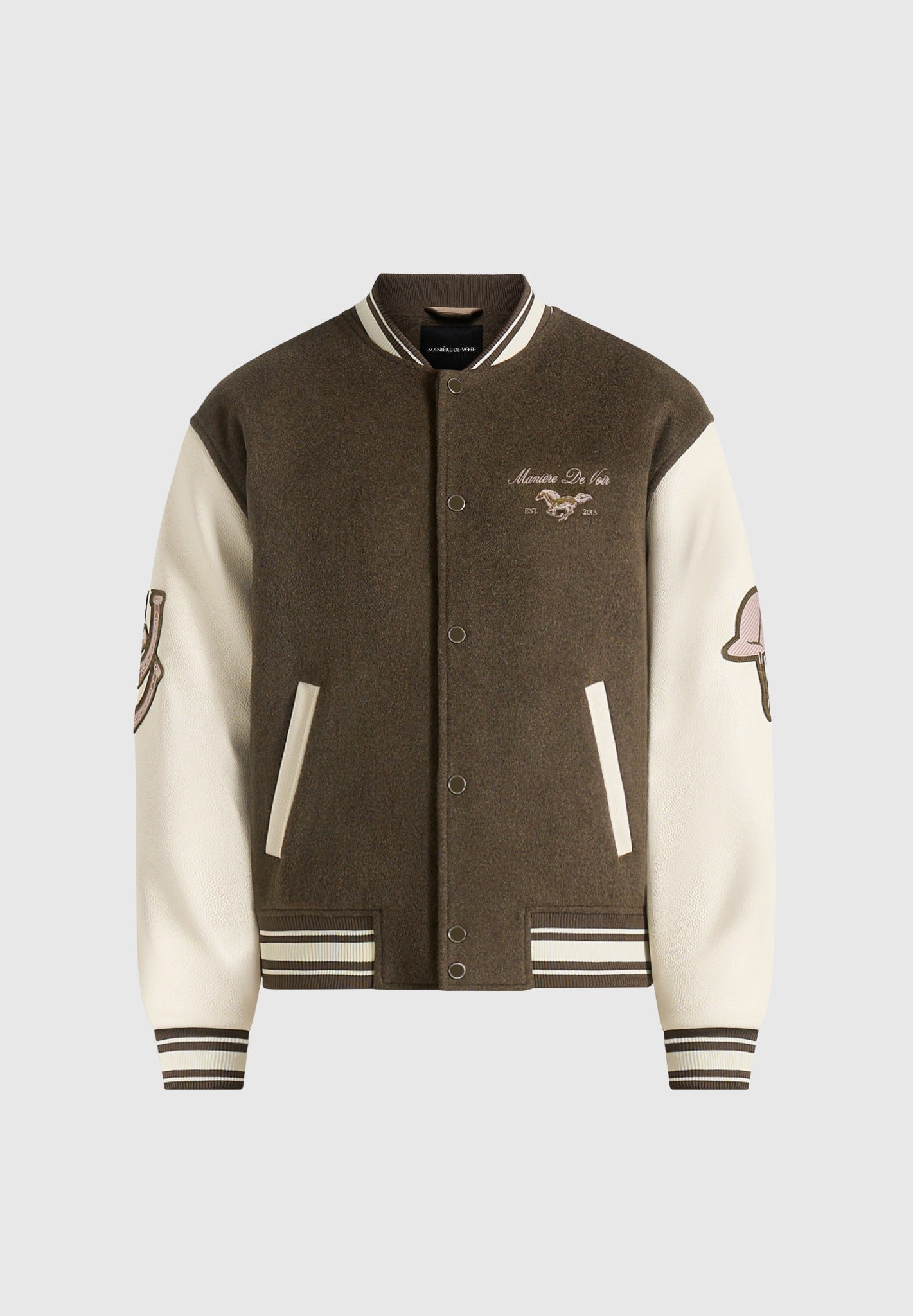 Equestrian Wool-Blend Varsity Jacket - Olive