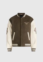 Equestrian Wool-Blend Varsity Jacket - Olive