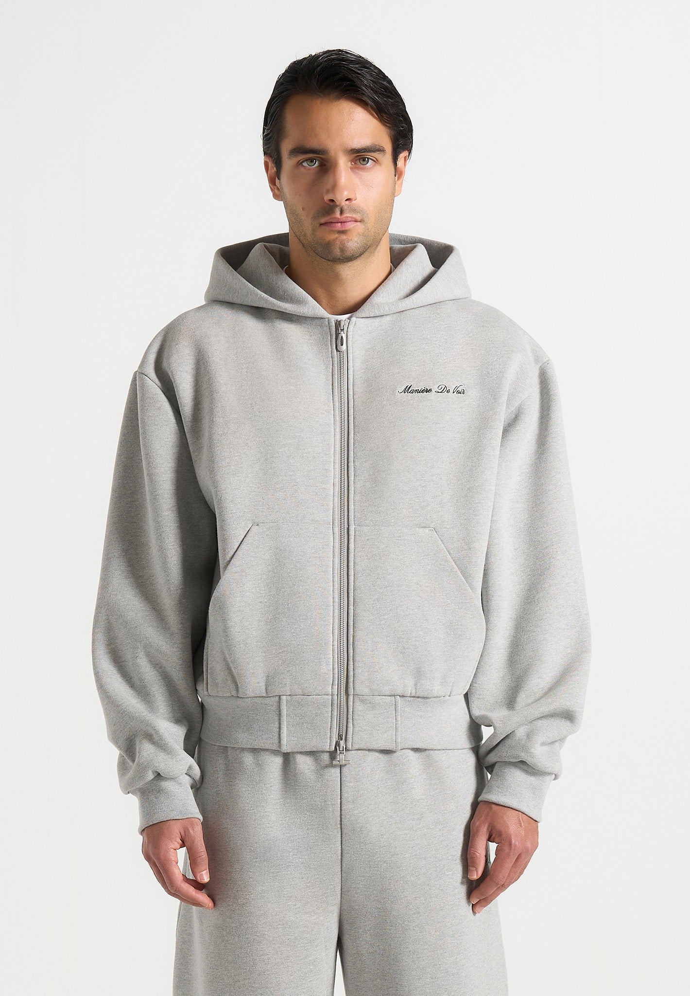 JS002 - Unisex Signature Relaxed Fit Zip Hoodie - Marl Grey