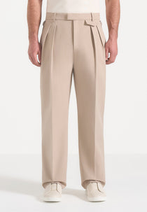 Pierre - Twin Pleat Tailored Pants - Beige