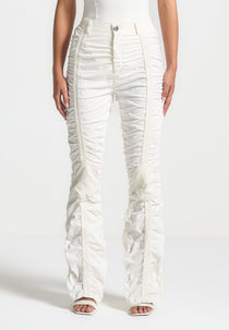 Ruched Pants with Knee Patch - White