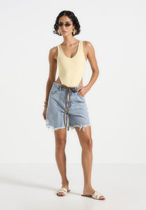 BS001 - V-Neck Bodysuit - Pale Yellow