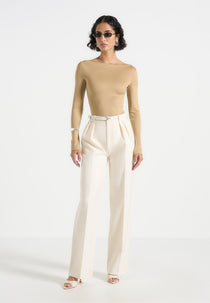 Èva - Boat Neck Bodysuit - Beige