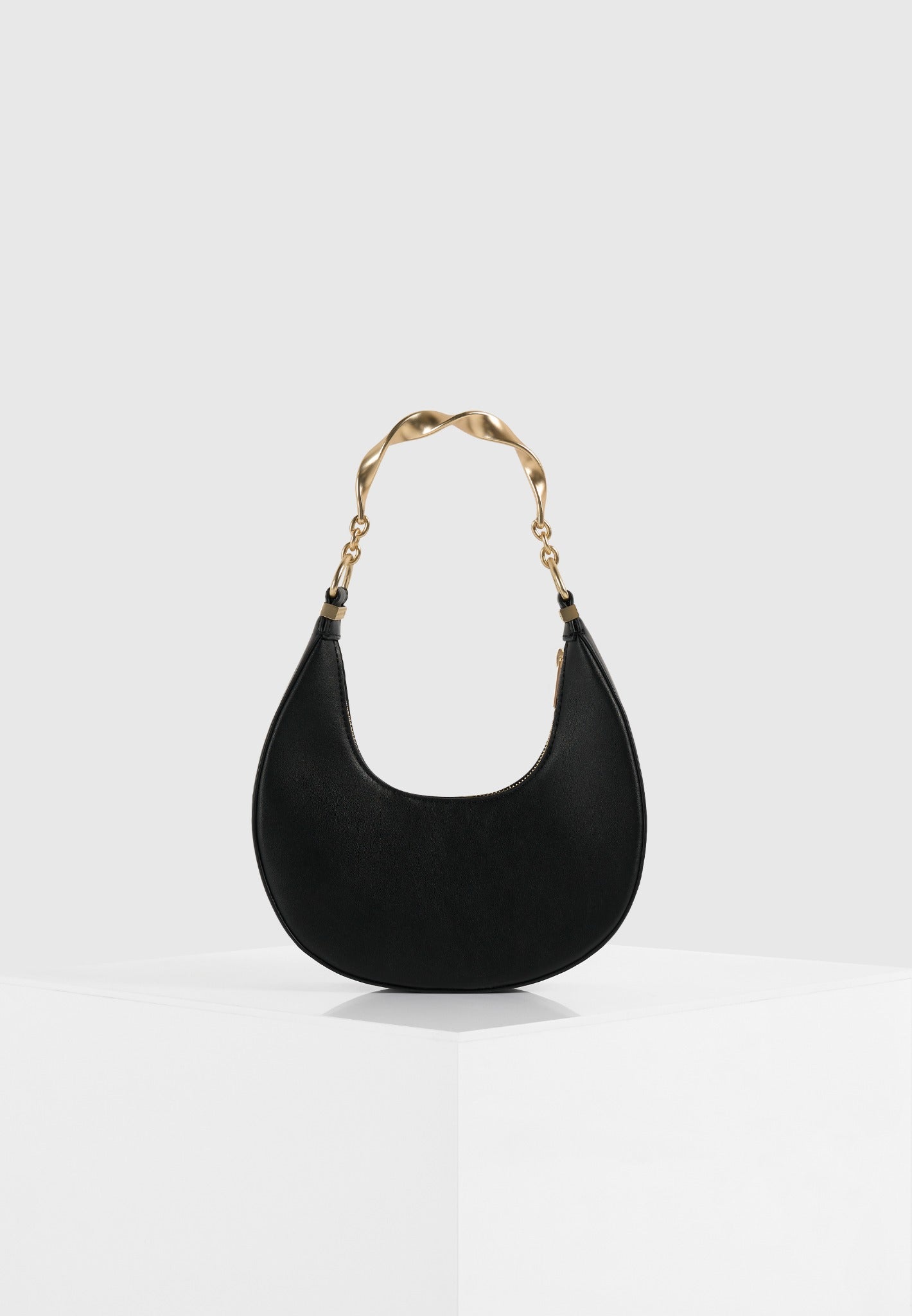 Sadie - Sculpted Leather Crescent Bag - Black