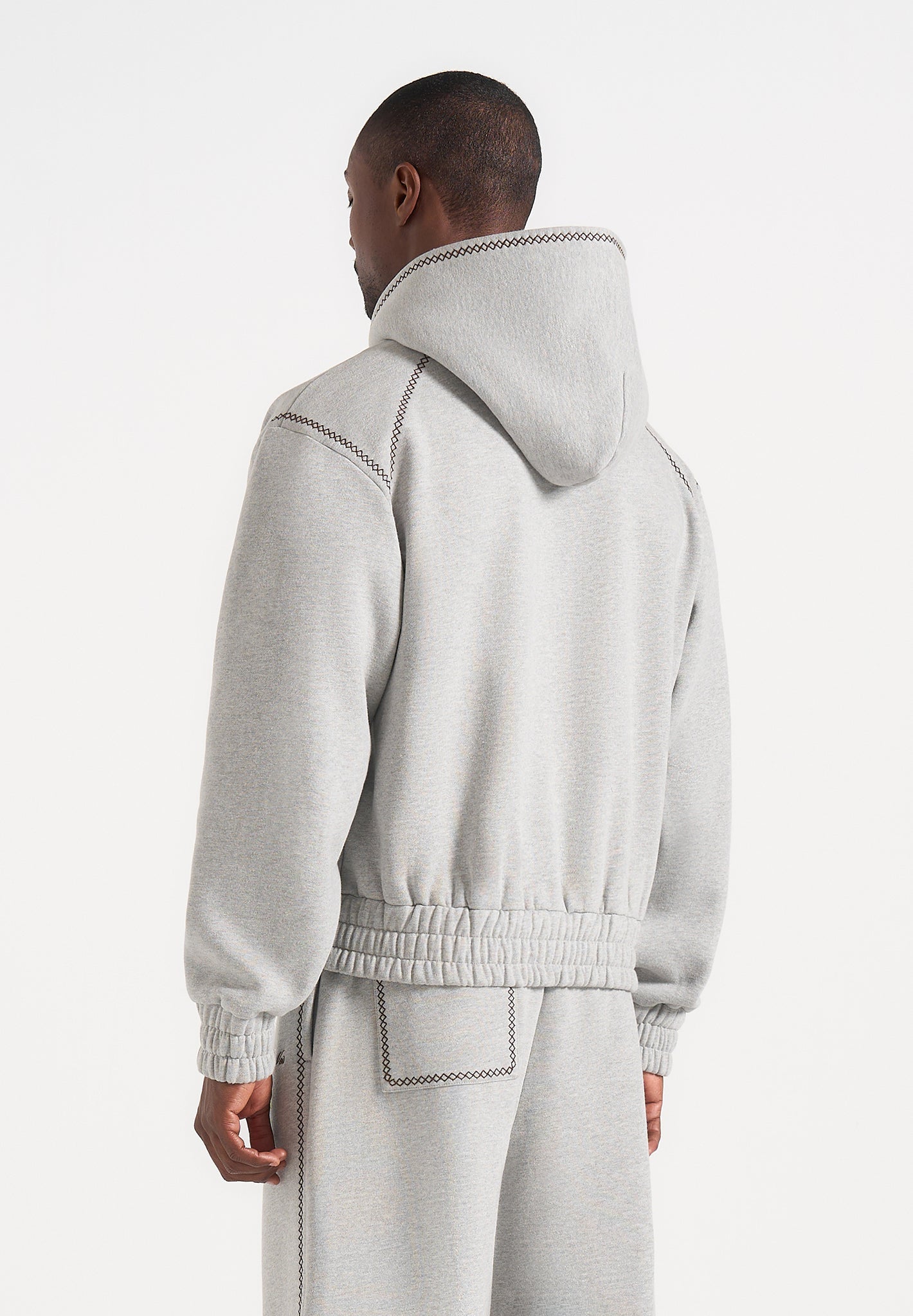 Ollie - Unisex Whipstitch Raglan Effect Zip Hoodie - Light Grey