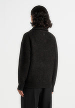 Jamie - Unisex Speckled Wool Zip Through Jacket - Black