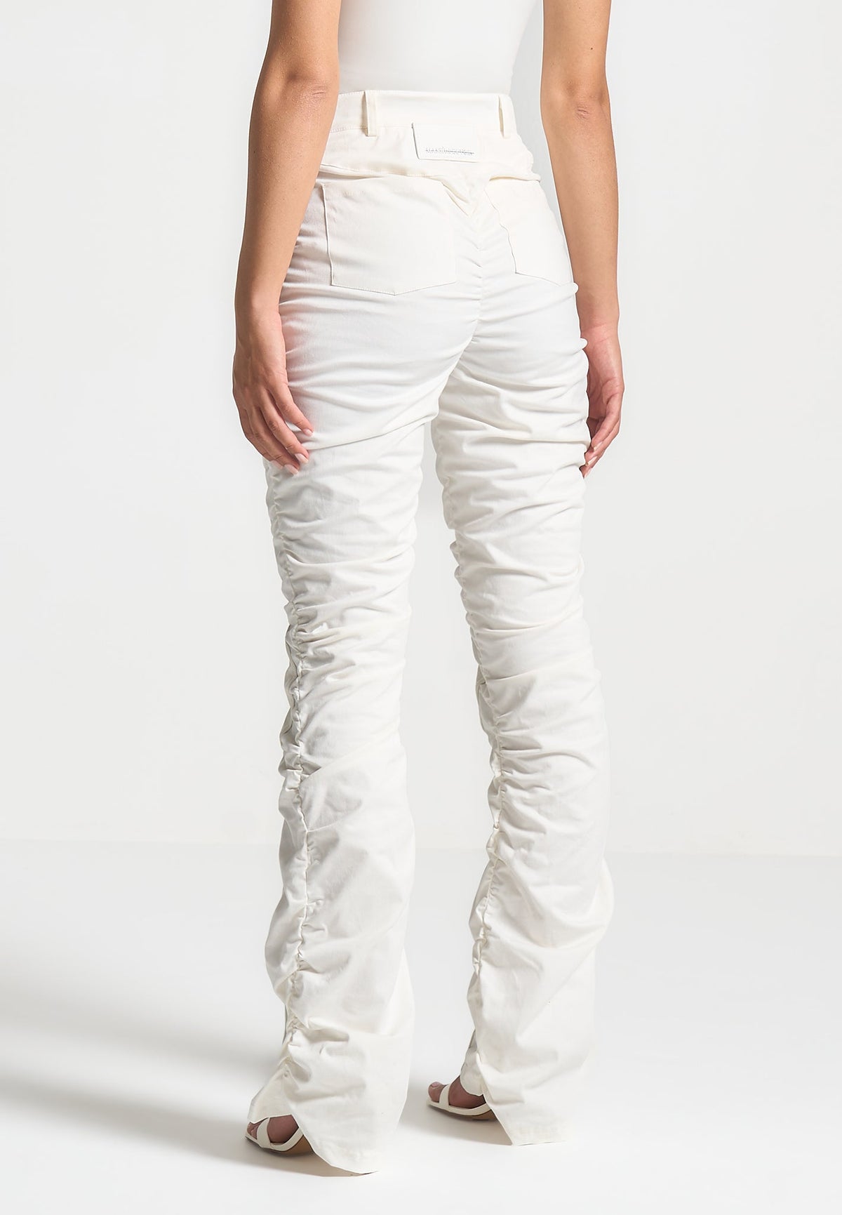 Ruched Pants with Knee Patch - White