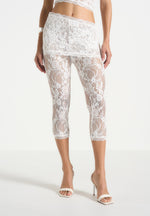 Aimée - Lace Asymmetric Capri Leggings - White
