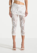 Aimée - Lace Asymmetric Capri Leggings - White