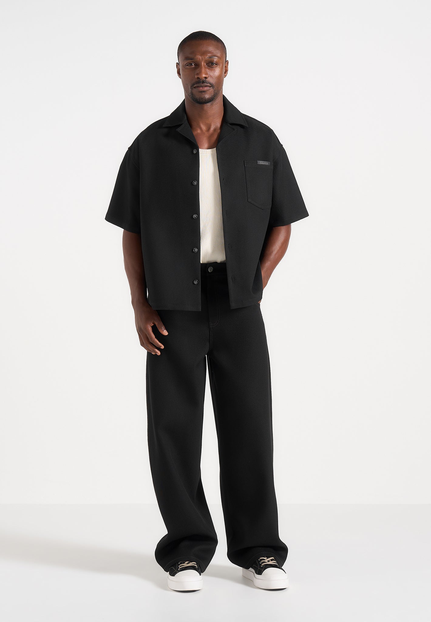 Loic - Wide Leg Tailored Pants With Belt - Black