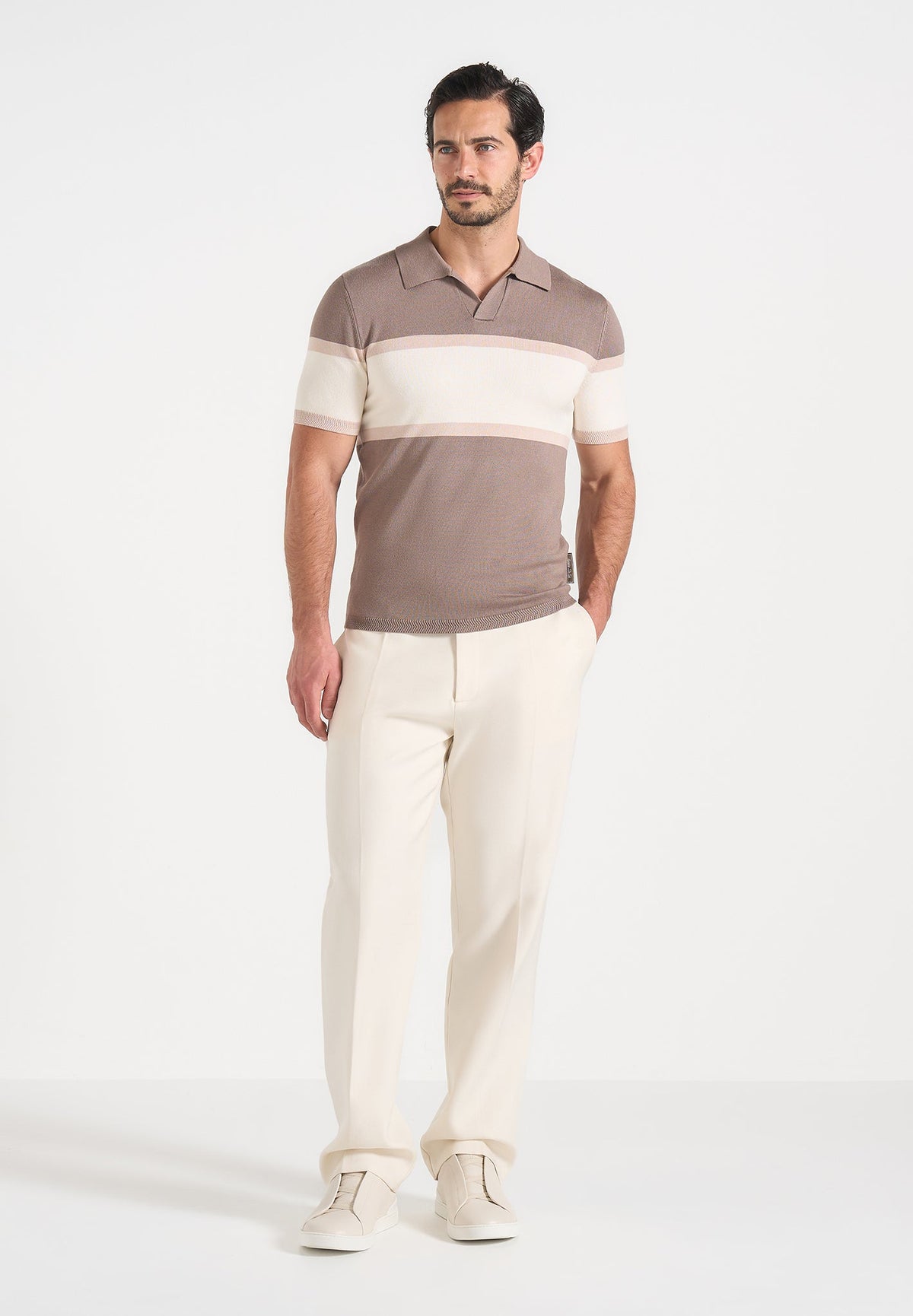 Enzo - Colour Block Polo Top - Mushroom
