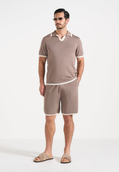 Regis - Contrast Detail Knit Shorts - Mushroom