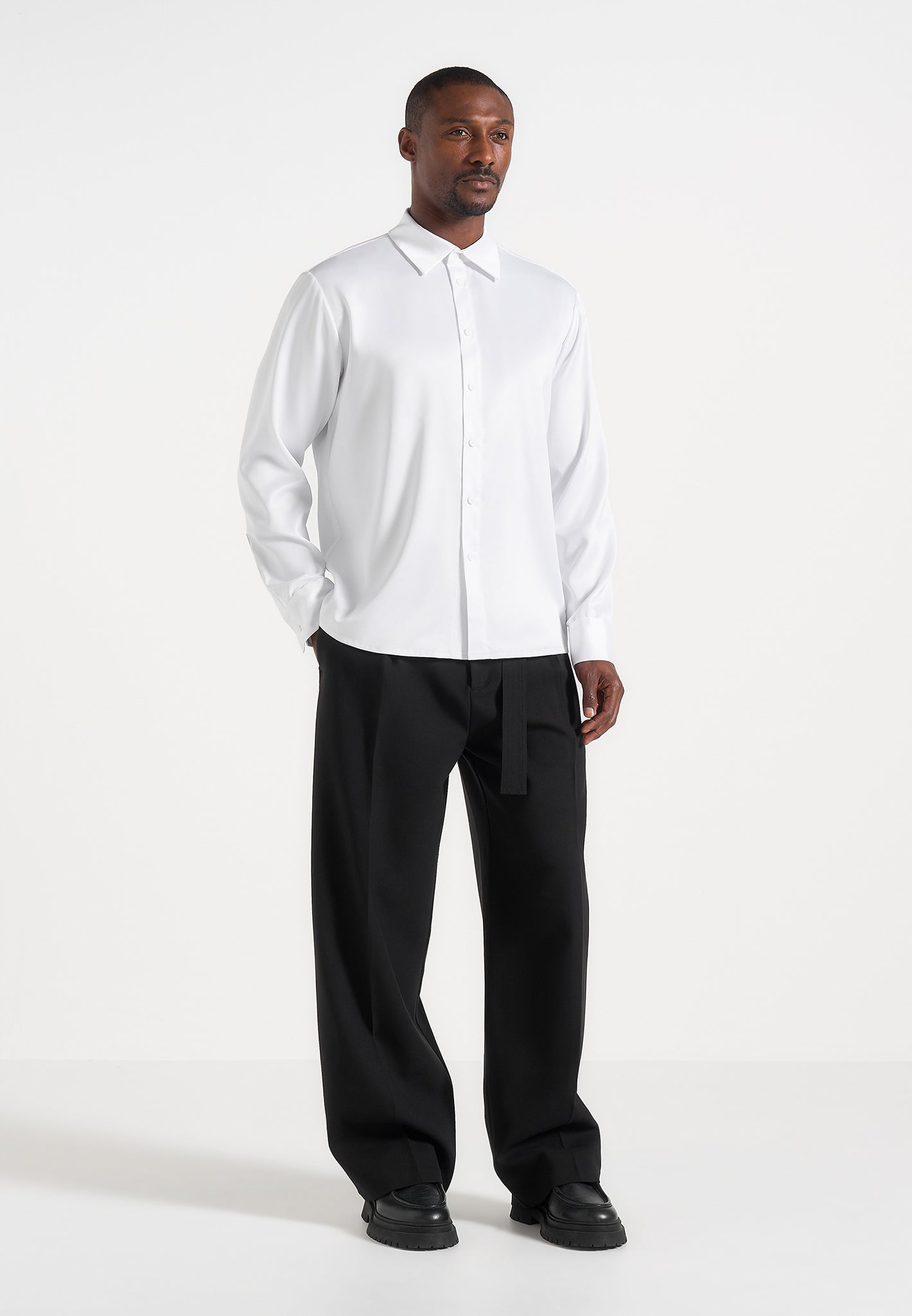 Carter - Unisex Oversized Satin Shirt - White