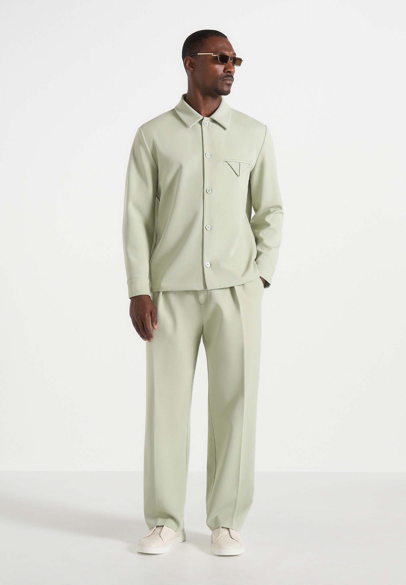 Leo - Hatched Tailored Overshirt - Sage 