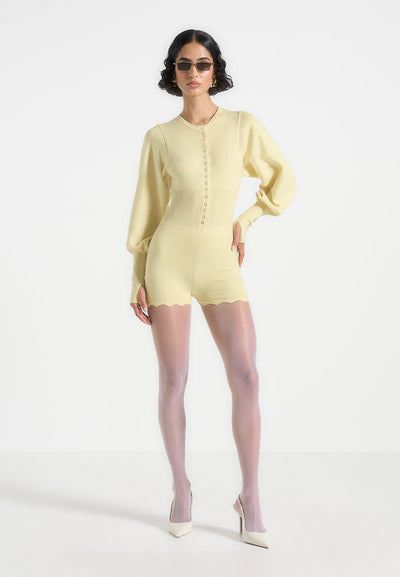 Michele - Knitted Scallop Hem Playsuit - Pale Yellow