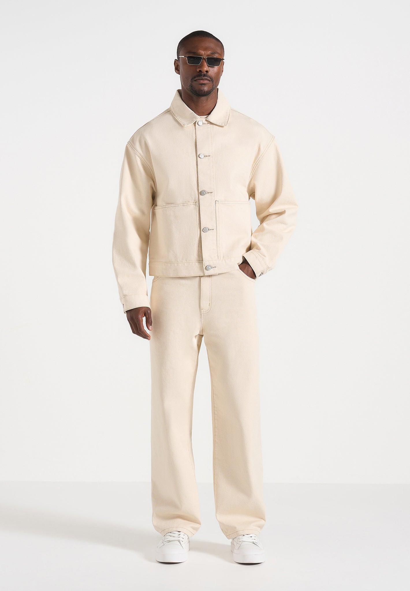 DN002 - Relaxed Fit Denim Jeans - Cream 