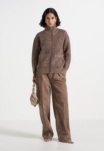 Jamie - Unisex Speckled Wool Zip Through Jacket - Taupe