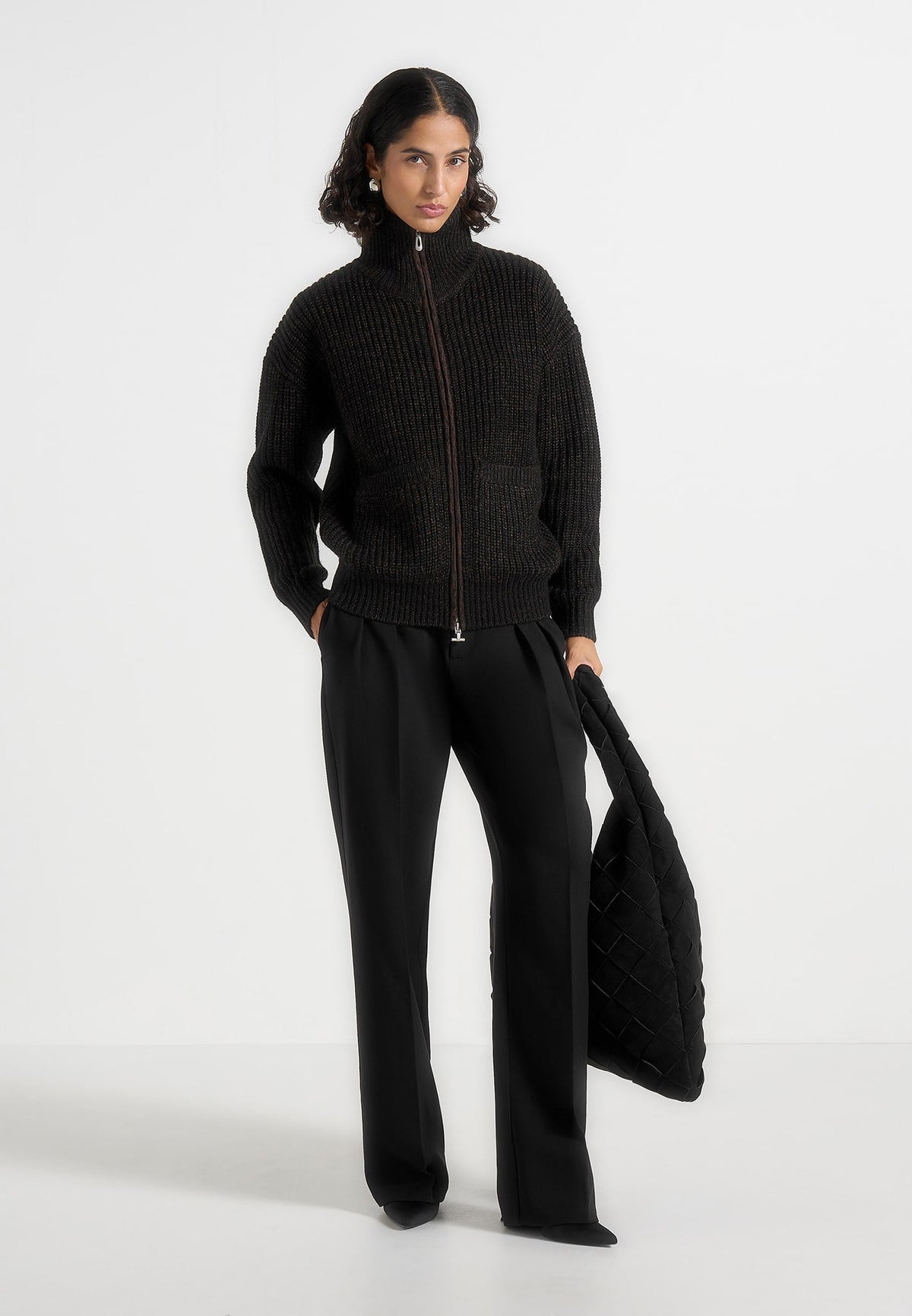 Jamie - Unisex Speckled Zip Through Jacket - Black