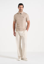 Cassian - Marl Zip Polo Shirt - Beige Marl