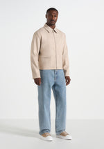 Amir - Boxy Hatched Harrington Jacket - Beige